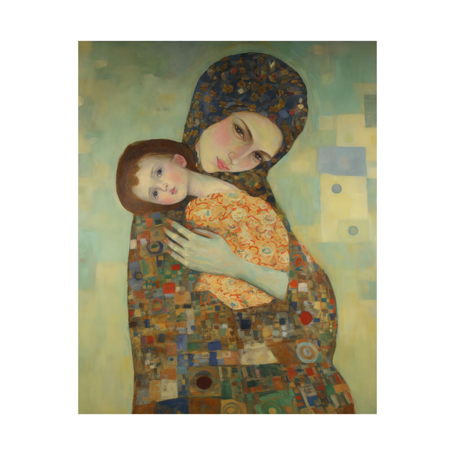 Cherished Blessing - Mary with Her Son - Based on Gustav Klimt's The Kiss - Multiple Sizes - Premium Matte Vertical Posters - Christ Child