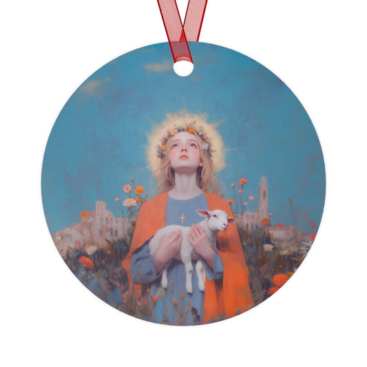 Saint Agnes Metal Ornament - Religious Holiday Christmas Ornament and Keepsake - Prayer Ornament