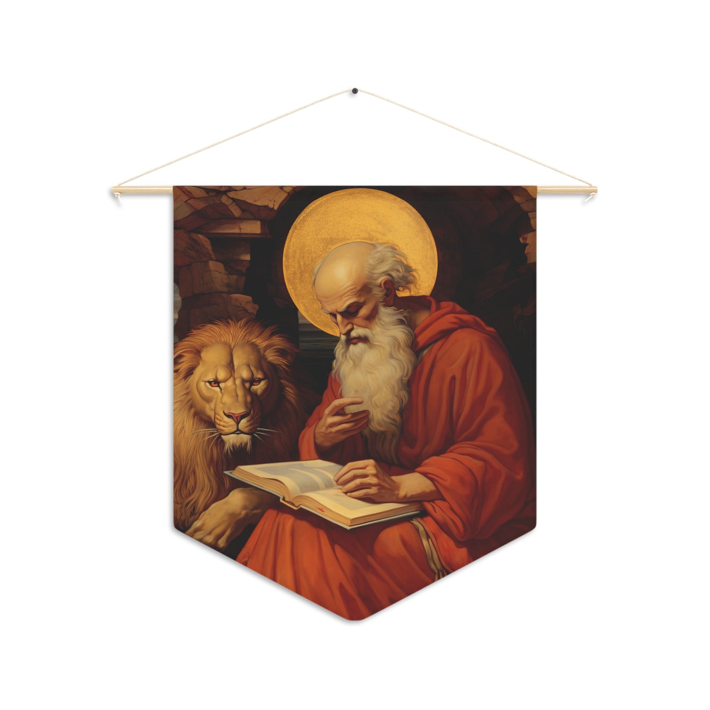 Saint Jerome Wall Banner / Wall Hanging - Prayer room art - Catholic Home Art - Large Saint Art for your home - 18" x 21"