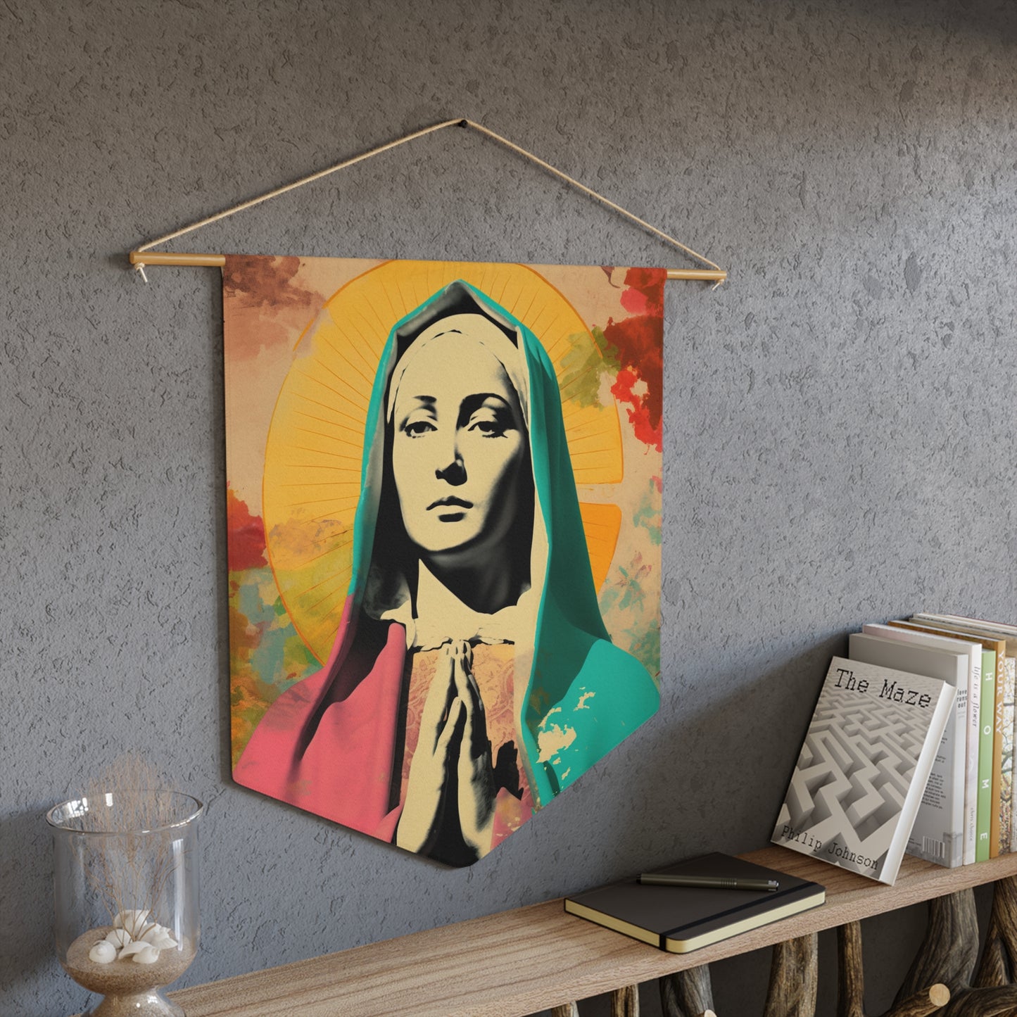 Mary the Blessed Virgin Wall Banner / Wall Hanging - Unique Religious Art for your home - Prayer room - Catholic Home Art - 18" x 21"