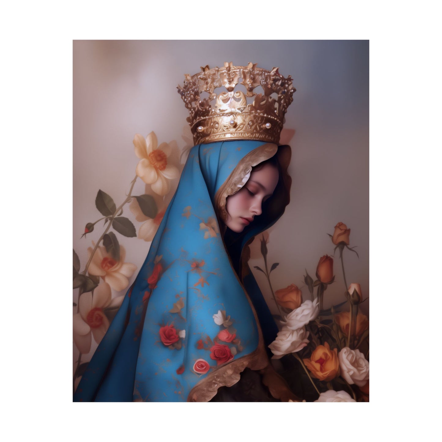 Our Lady of the Roses - Sanctified Souls Print - Multiple Sizes - Premium Matte Vertical Posters - Mother Mary Print