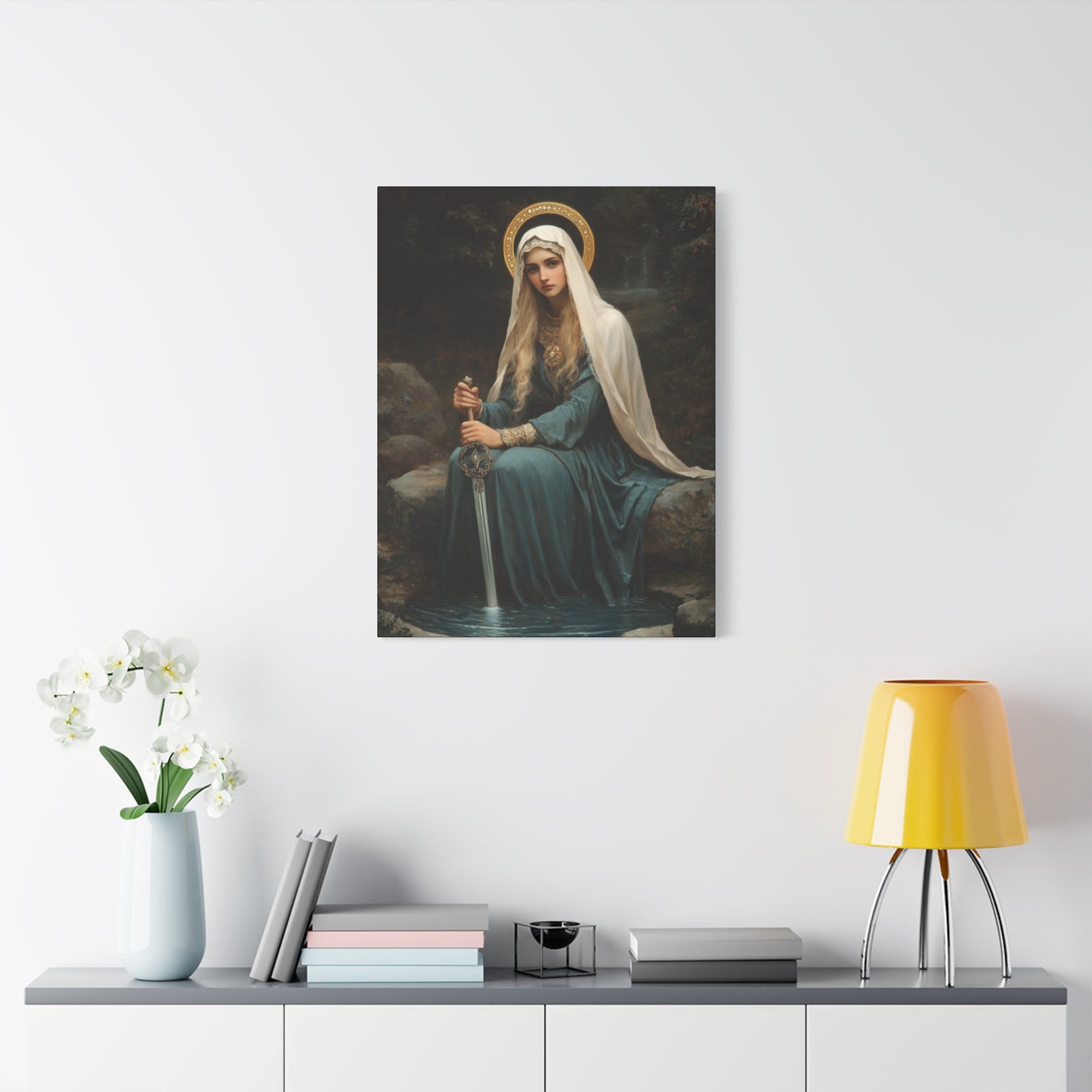 Saint Winifred - Museum Wrapped Canvas - Print - Religious Art for your Home - Christian print - Prayer Room Art - Catholic