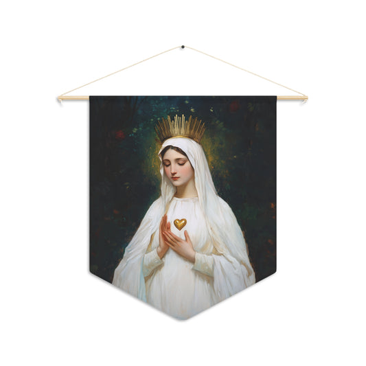 Our Lady of Beauraing - Our Lady of the Golden Heart - Marian Art - Pennant / Banner / Wall Hanging - Catholic Art - Large - 18" x 21"