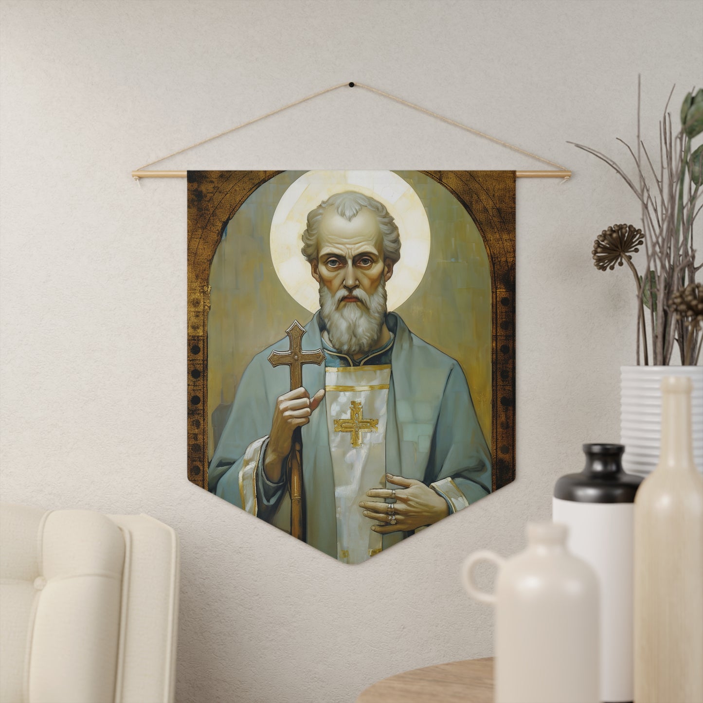 Saint Peter Chrysologus Wall Banner / Wall Hanging - Prayer room art - Catholic Home Art - Large Print - 18" x 21"