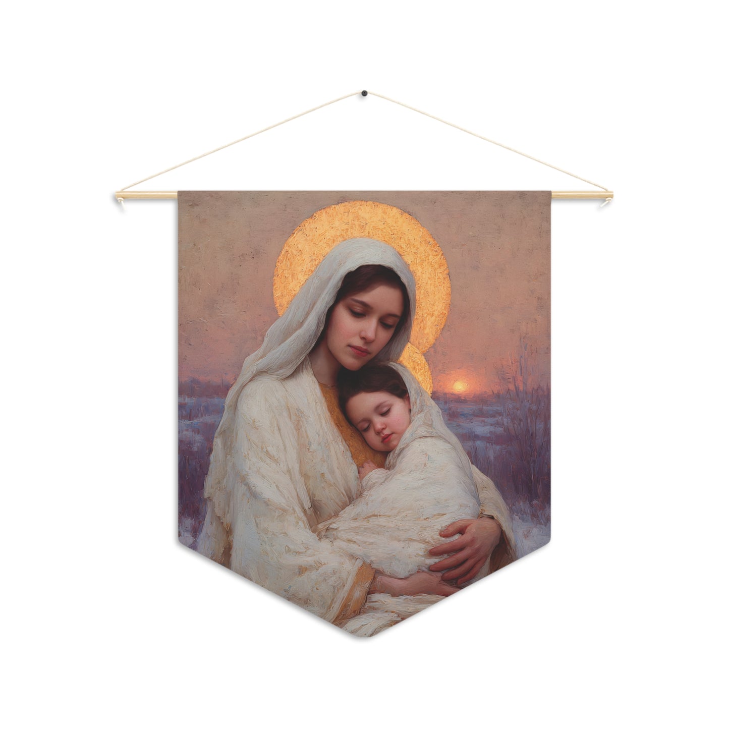 The Love That Stays - Mother Mary and the Christ Child  - Pennant / Banner / Wall Hanging - Prayer room - Catholic Art - Large - 18" x 21"