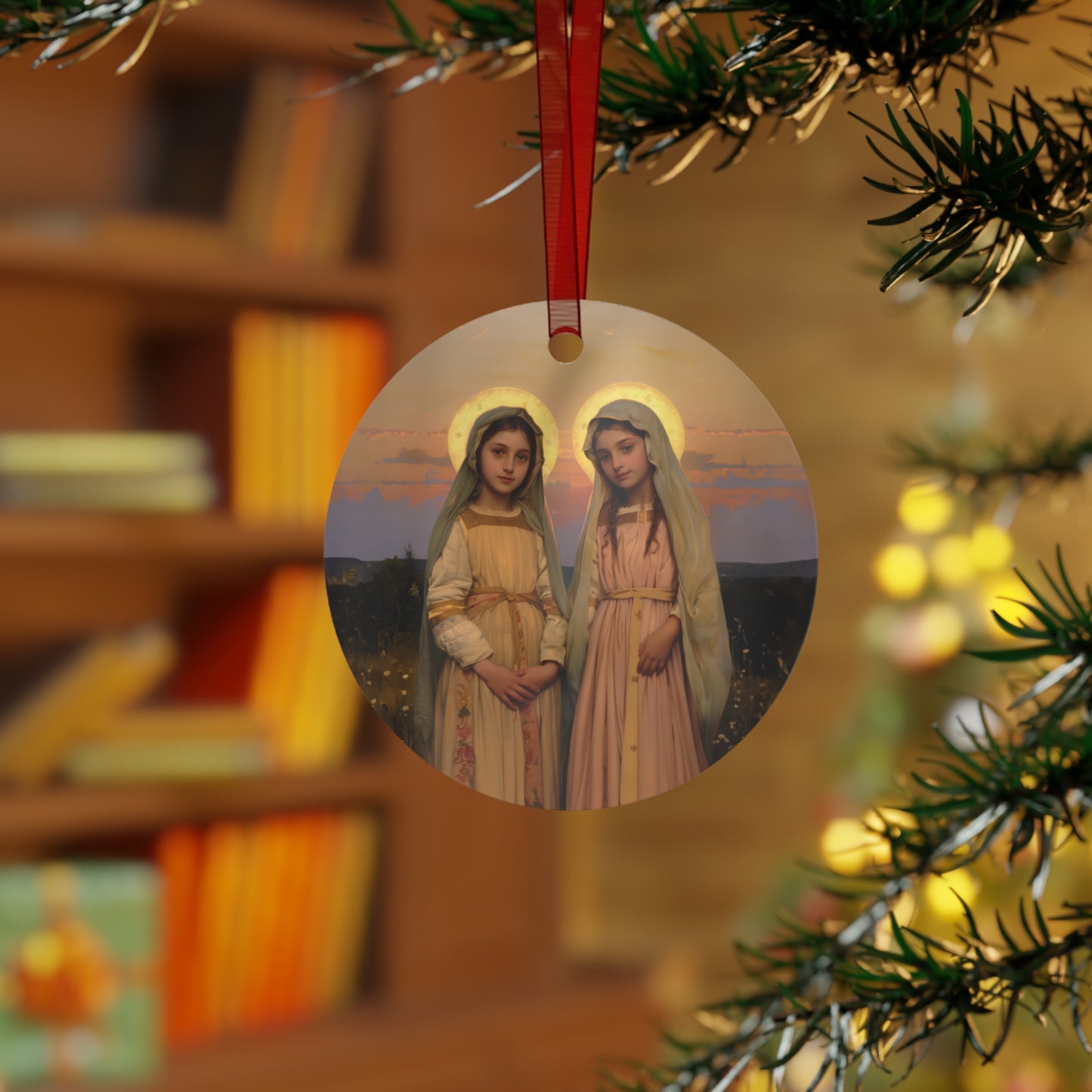 Saints Nunilo and Alodia Metal Ornament - Religious Holiday Christmas Keepsake - Religious Catholic Tree Ornament - Holiday Art Piece