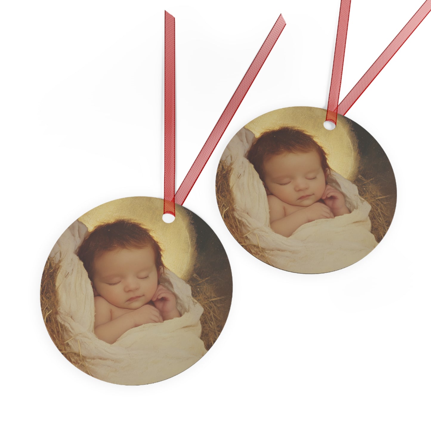 Jesus, the Newborn Light of the World - Metal Ornament - Religious Holiday Christmas Ornament and Keepsake