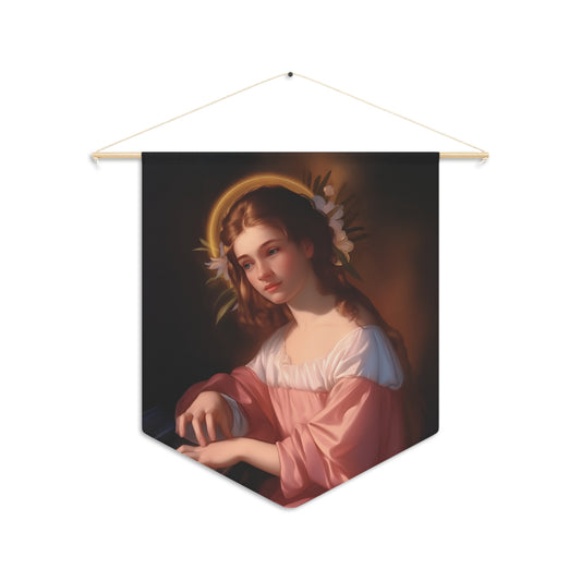 Saint Cecilia Pennant / Banner / Wall Hanging - 18" x 21" - Catholic prayer Religious - Large