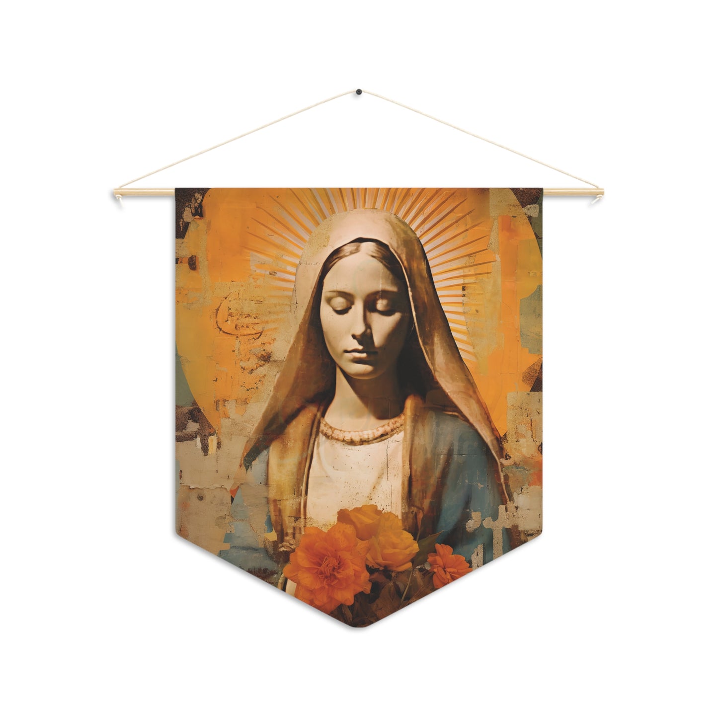 Blessed and Beloved Virgin Mary Wall Banner / Wall Hanging - Prayer room art - Catholic Home -  18" x 21"