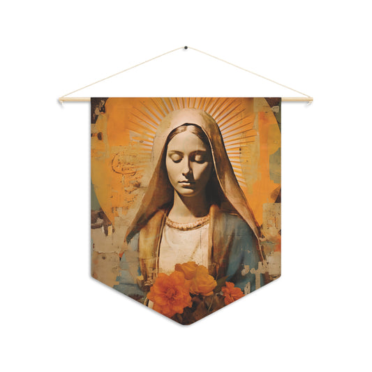 Blessed and Beloved Virgin Mary Wall Banner / Wall Hanging - Prayer room art - Catholic Home -  18" x 21"