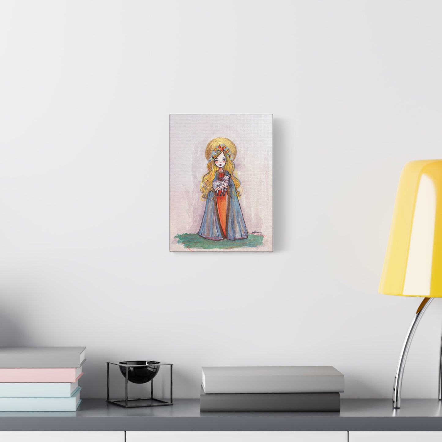 Saint Agnes of Rome Catholic Canvas Print | Christian Sacred Art | Hand-Drawn Watercolor Devotional Wall Art Religious Artwork