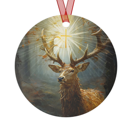 The Stag of Saint Hubert / Saint Hubertus Stag - Religious Holiday Christmas Ornament and Keepsake - Double sided Religious Ornament