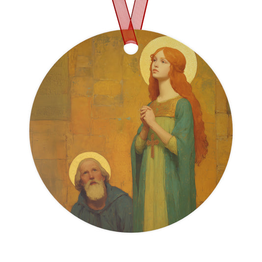 Saints Cyprian and Justina Metal Ornament - Religious Holiday Christmas Ornament and Keepsake - Prayer Ornament - Catholic Gift