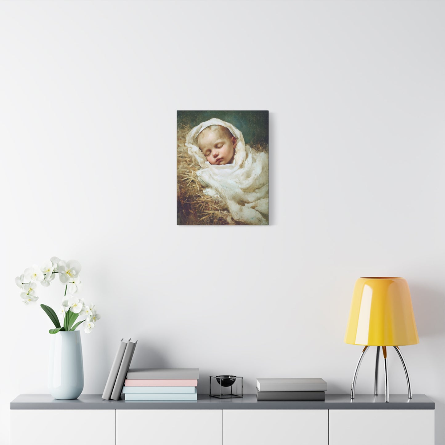 The Christ Child Resting in the Silence of the Manger - Gallery Wrapped Canvas - Print - Religious Art for your Home - Catholic Art Print