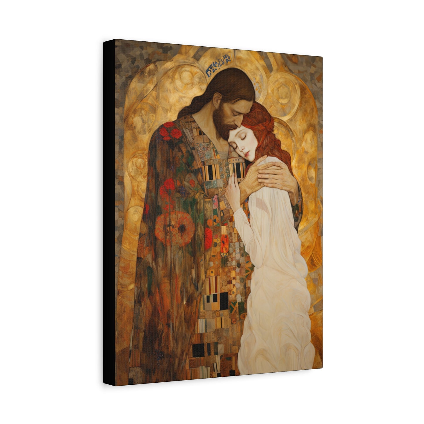Christ Embracing Mary Magdalene Museum Wrapped Canvas - Sanctified Souls Print -Based on Klimt's The Kiss - Religious Catholic Art