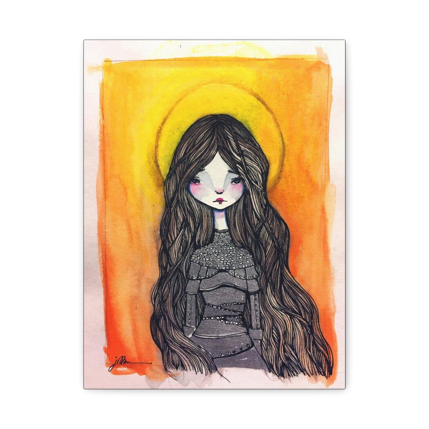 Saint Joan of Arc Canvas Print - Hand-Drawn Catholic Art Print | Christian Sacred Wall Art | Sanctified Solocosmo Religious Artwork