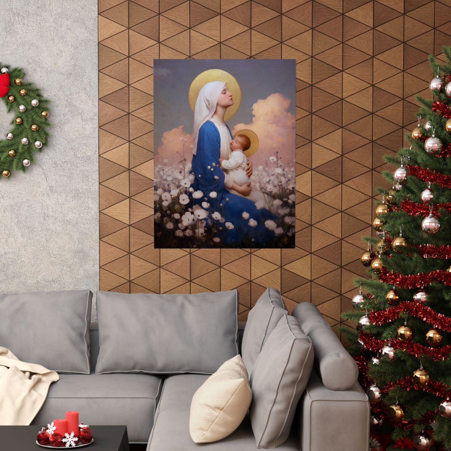 Our Lady Among the Flowers -  Catholic Art - Multiple Sizes - Premium Posters - Catholic Art - Christian Home - Catholic Saint Art