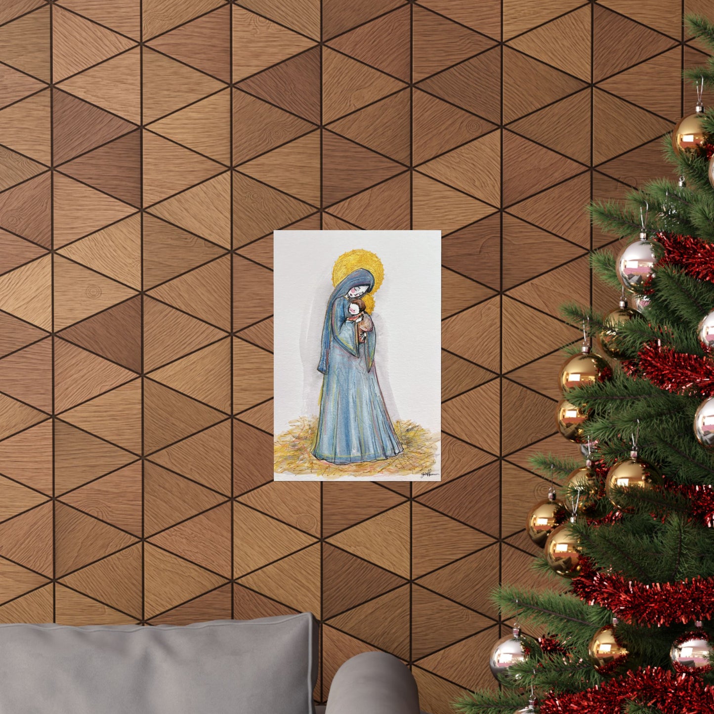 Our Lady of the Manger Catholic Art Print | Hand-Drawn Watercolor Virgin Mary Artwork | Christian Devotional Wall Art