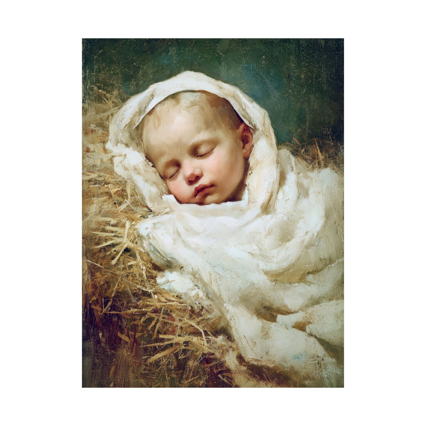 The Christ Child Resting in the Silence of the Manger - Sanctified Souls Print - Multiple Sizes - Premium Matte Vertical Posters