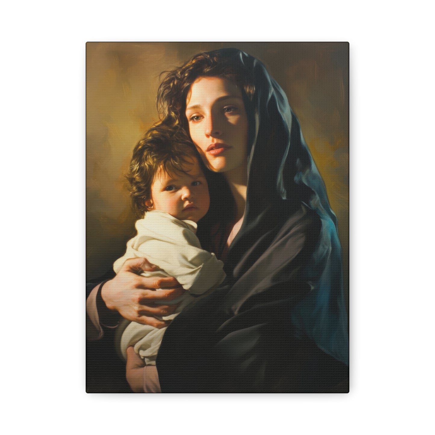 A mother's Gentle Embrace - Mary and The Christ Child - Museum Wrapped Canvas - Print - Religious Art for your Home - Catholic Saint Art
