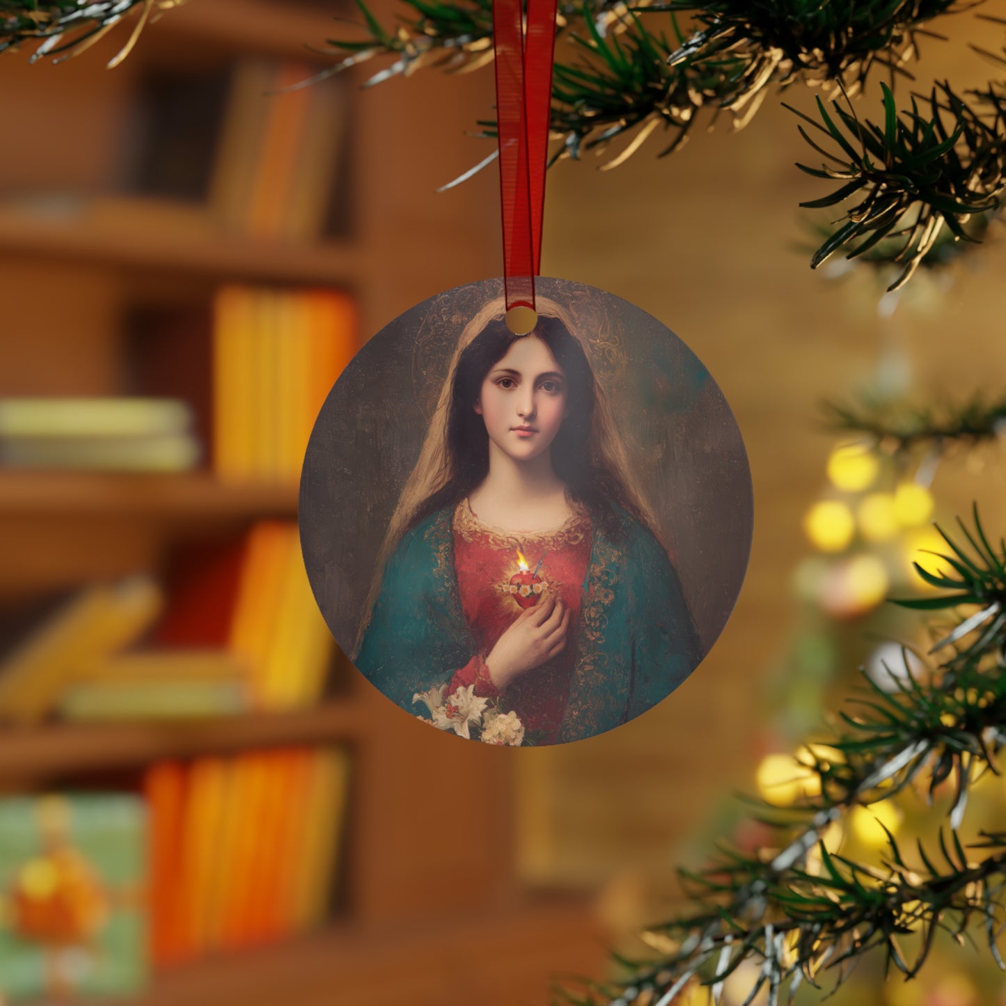 The Immaculate Heart of Mary - Mother Mary - Marian Art - Metal Ornament - Religious Holiday Christmas Ornament