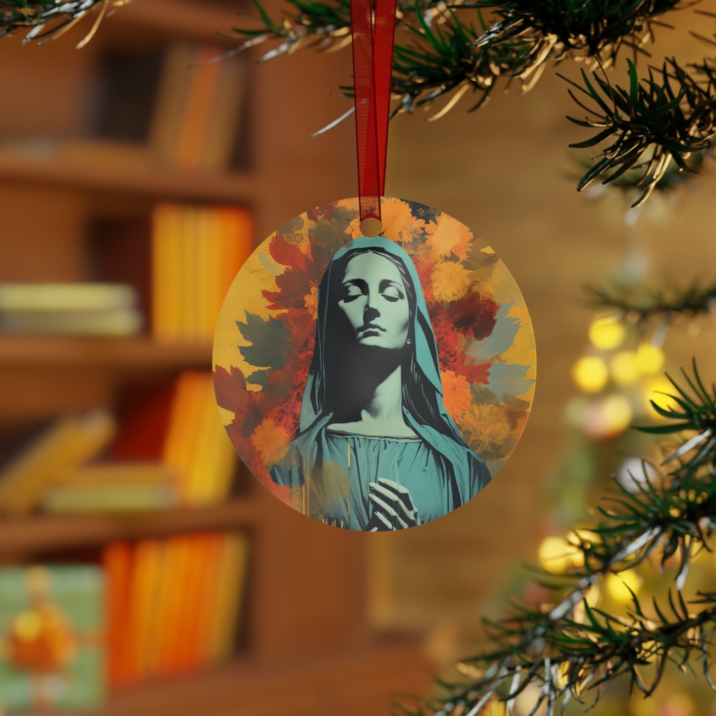 Virgin of Peace - Mother Mary Collage Art Metal Ornament - Religious Holiday Christmas Ornament and Keepsake - Double sided - Virgin Mary