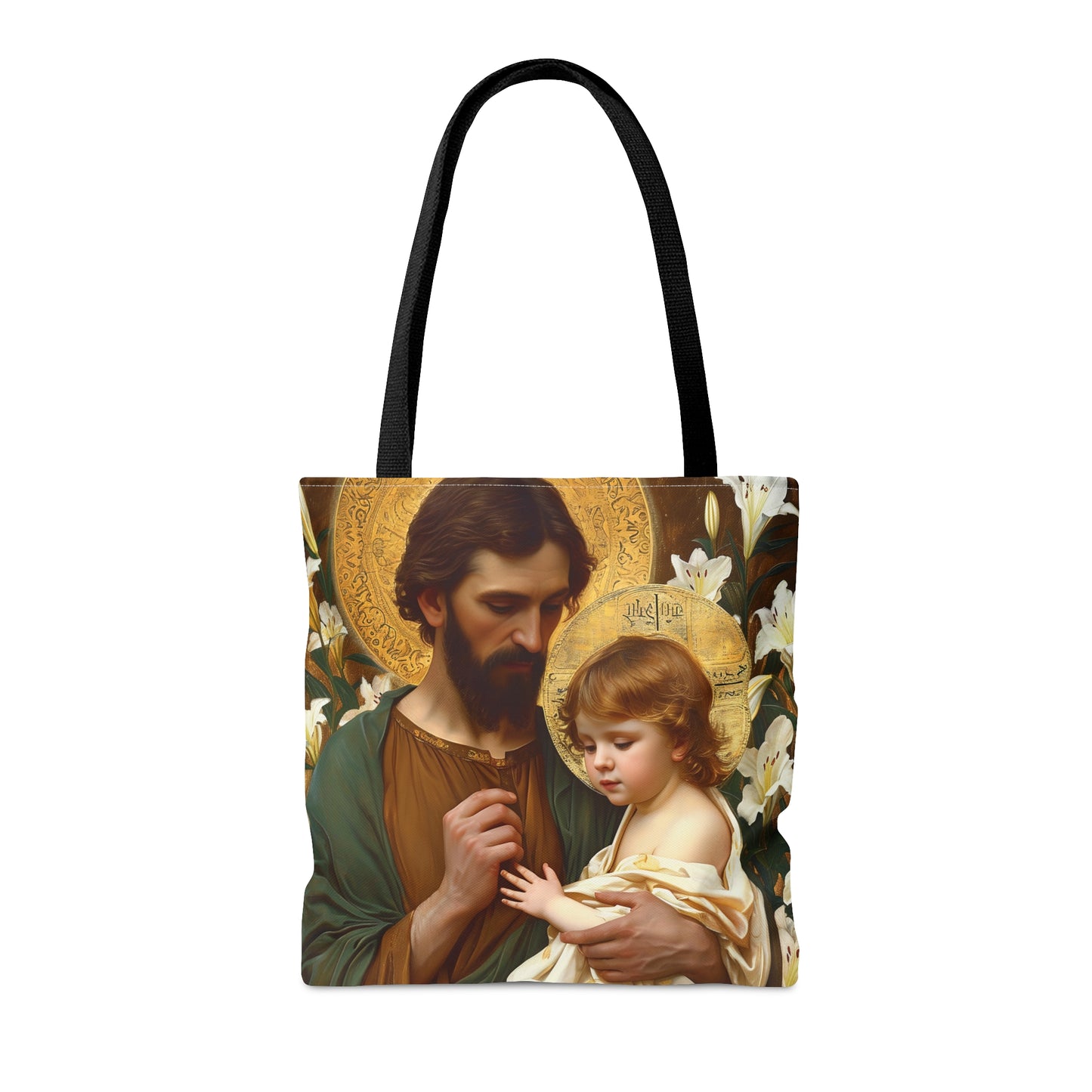 Saint Joseph and Jesus Tote Bag - Large Medium Small Faith Art Bag - Catholic Faith Purse - Double Sided - Religious Art - Christ Child