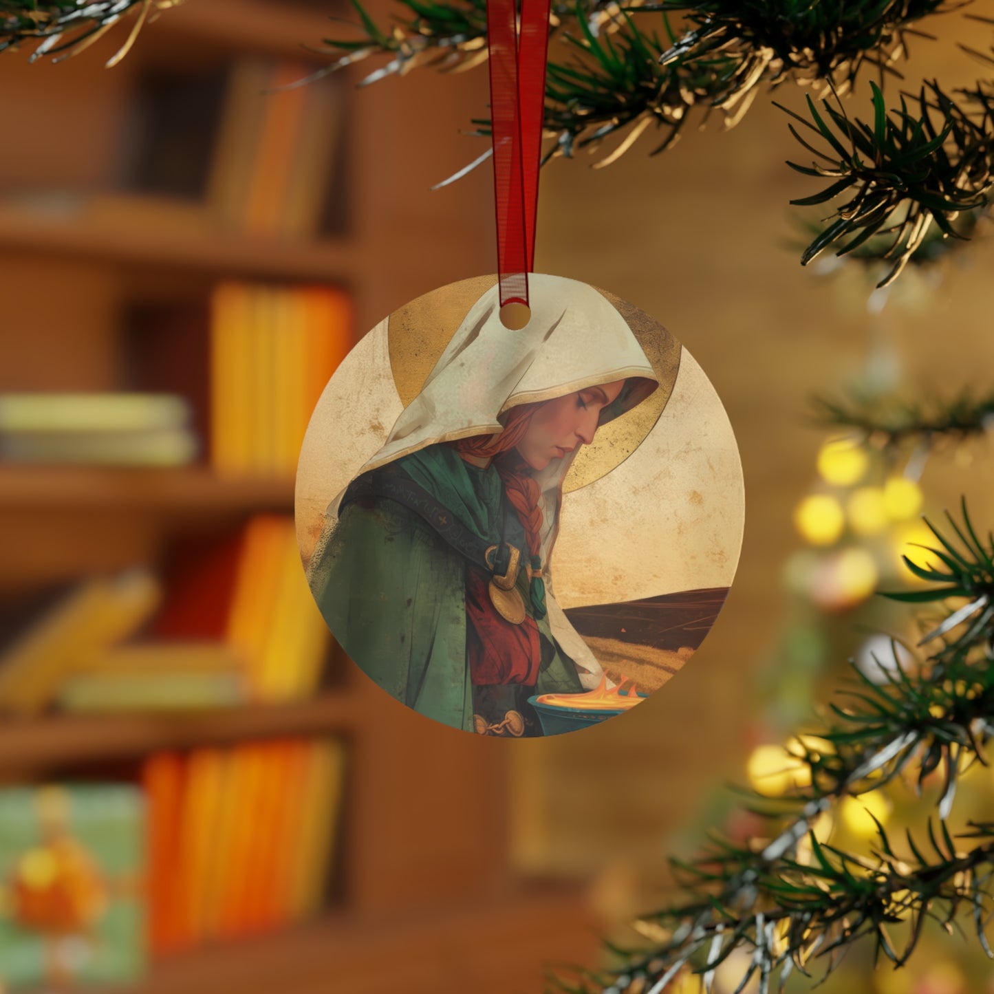 Saint Brigid of Ireland / Kildare Metal Ornament - Religious Holiday Christmas Keepsake - Religious Catholic Tree Ornament - Christmas Gift