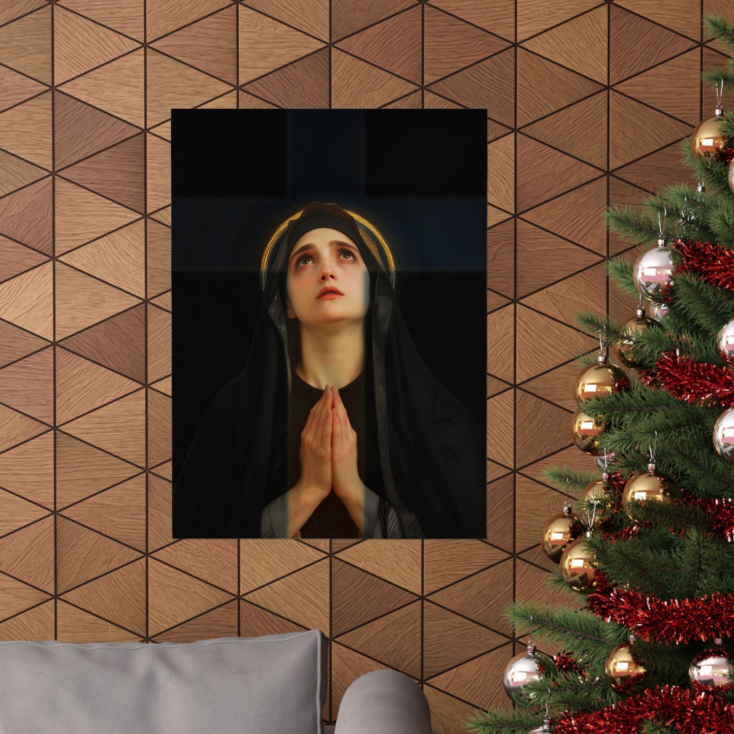 Our Lady of the Cross - Mother Mary  - Our Lady of the Crucifix - Marian Art  - Sanctified Souls Print - Multiple Sizes - Premium Posters