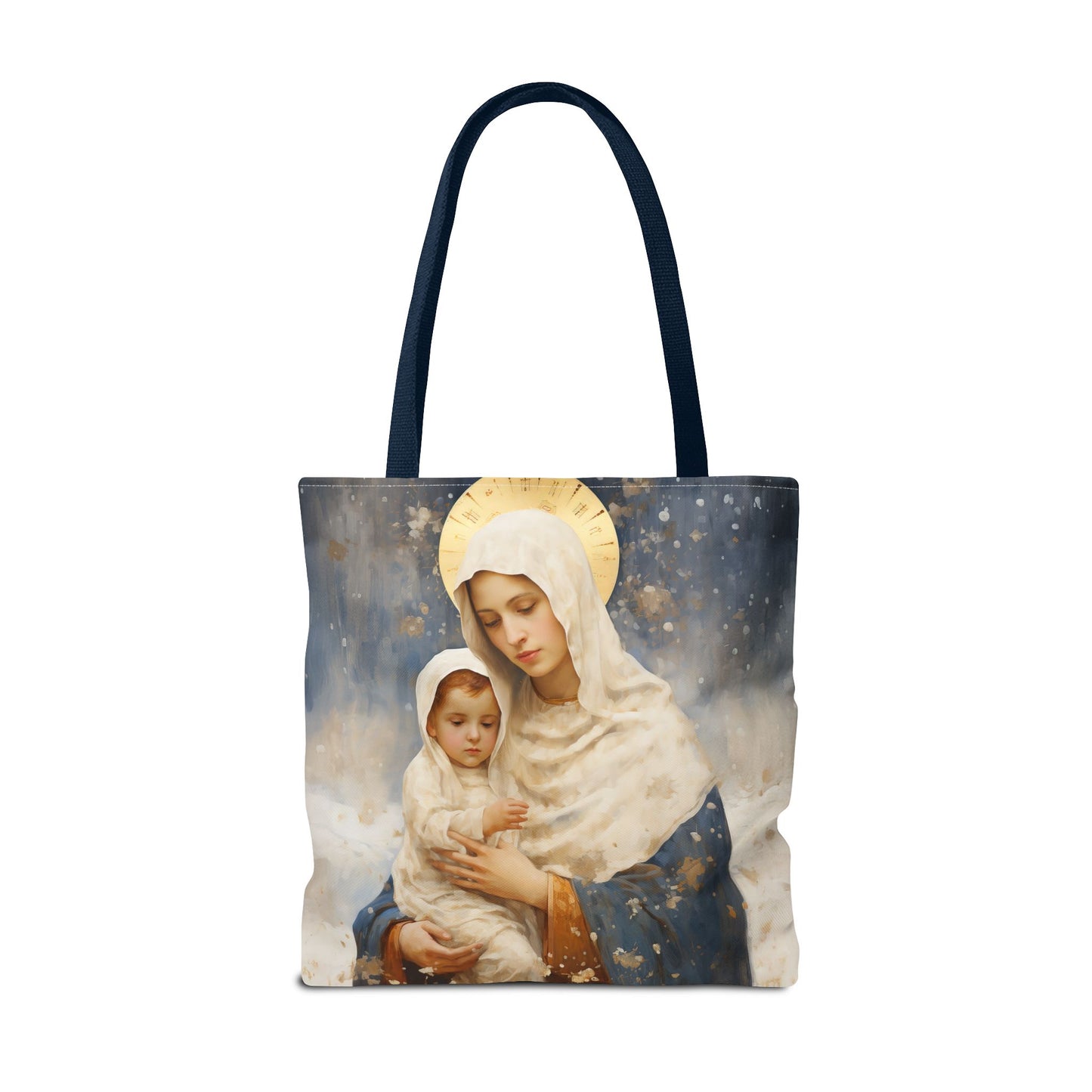 Winter's Grace : Our Lady of the Snows Tote Bag - Catholic faith inspired carry-all purse - day to day bag - Double Sided