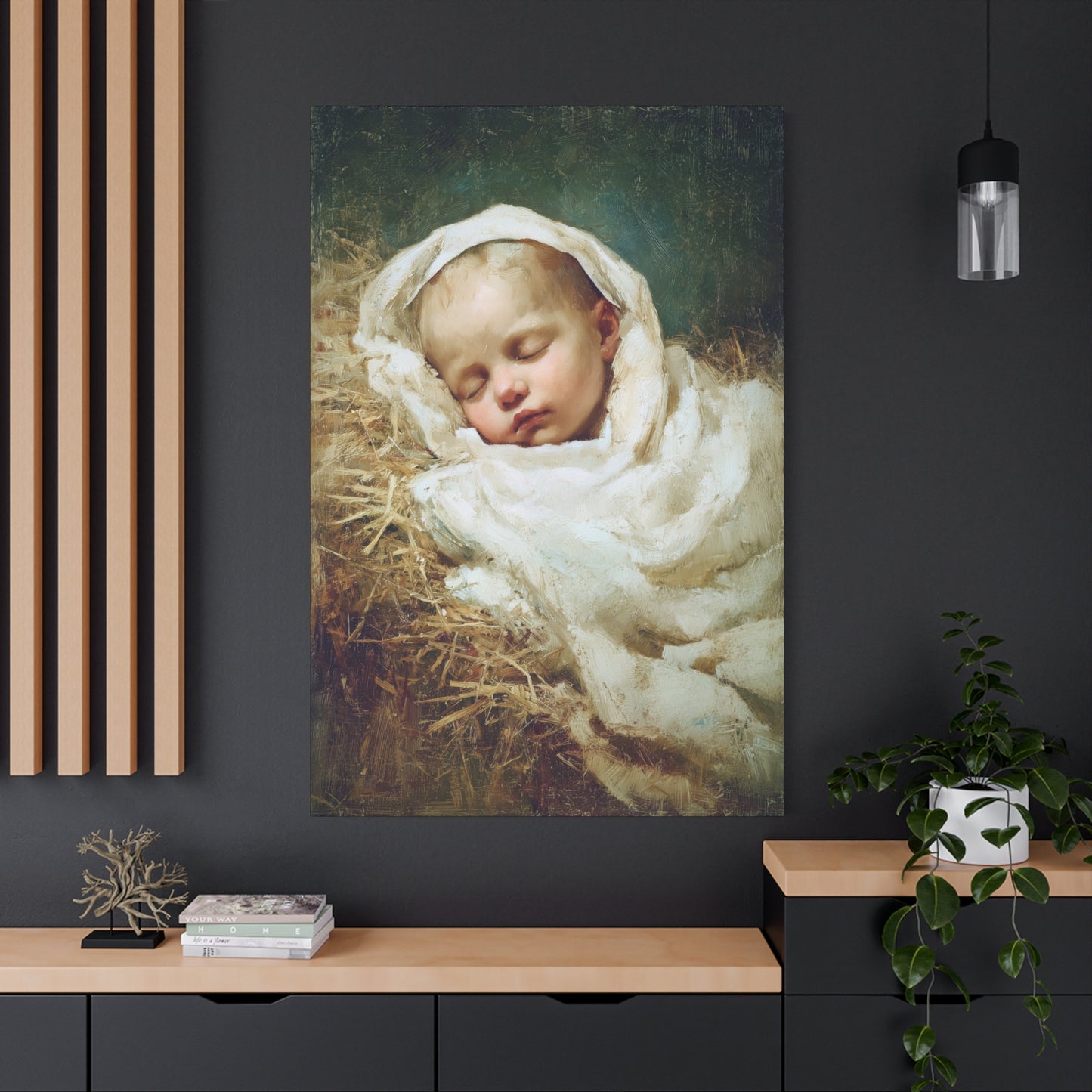 The Christ Child Resting in the Silence of the Manger - Gallery Wrapped Canvas - Print - Religious Art for your Home - Catholic Art Print