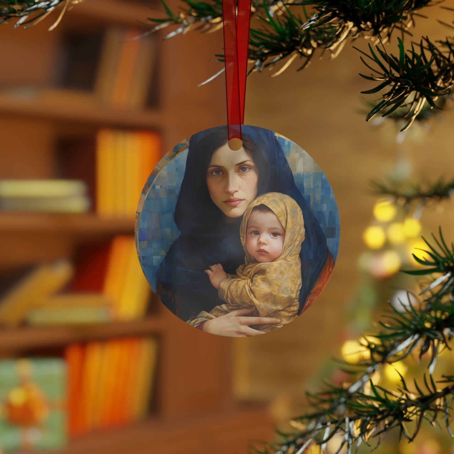 Maternal Seraph - Virgin Mary and Infant Jesus - Metal Ornament - Religious Holiday Christmas Ornament - Prayer Keepsake - Catholic Home