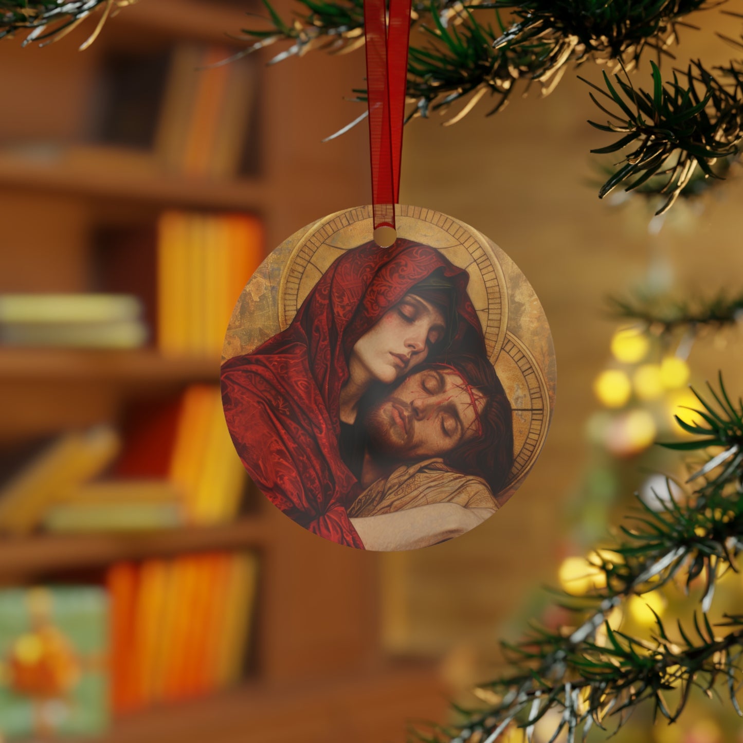 Eternal Sorrow - Mary's Mourning Beneath the Cross Metal Ornament - Religious Holiday Christmas Keepsake