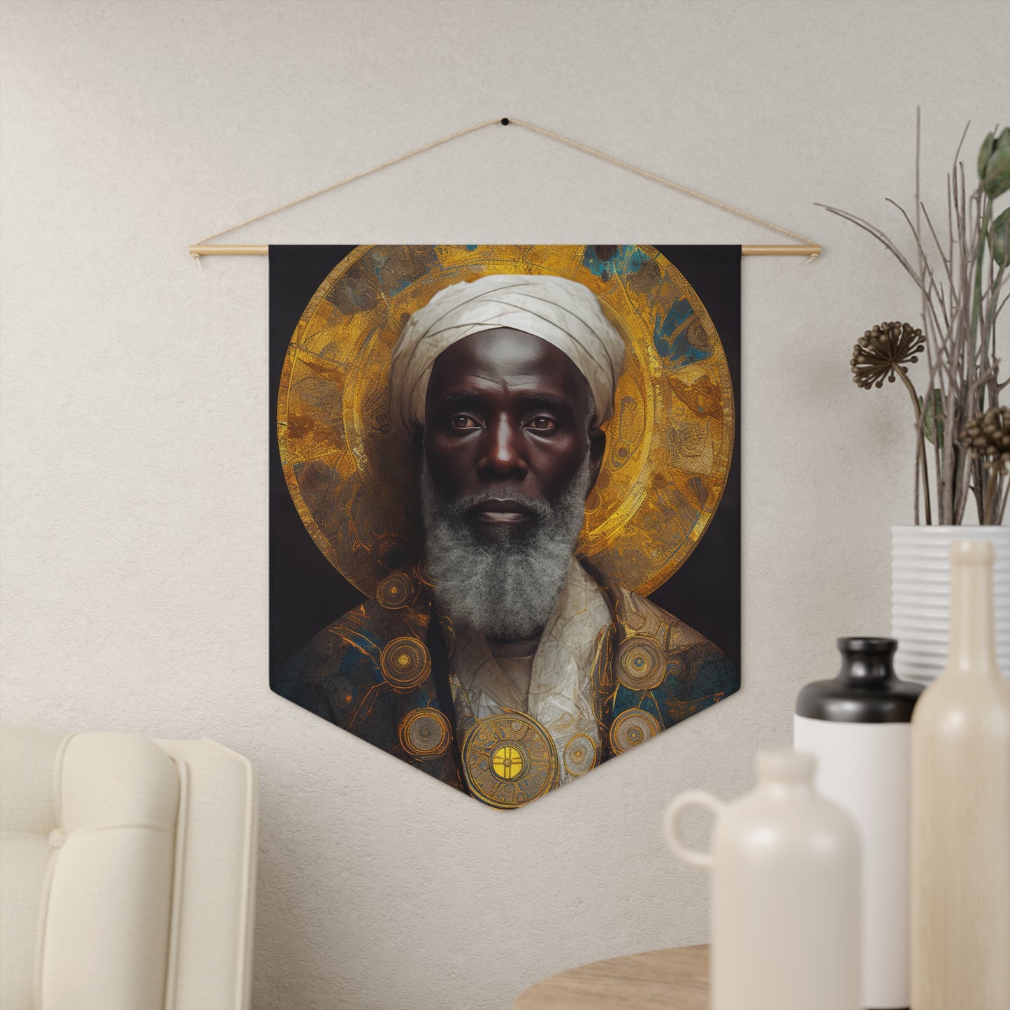 Saint Benedict the Moor Wall Banner / Wall Hanging - Unique Religious Art for your home - Prayer room - Catholic Home Art - 18" x 21"