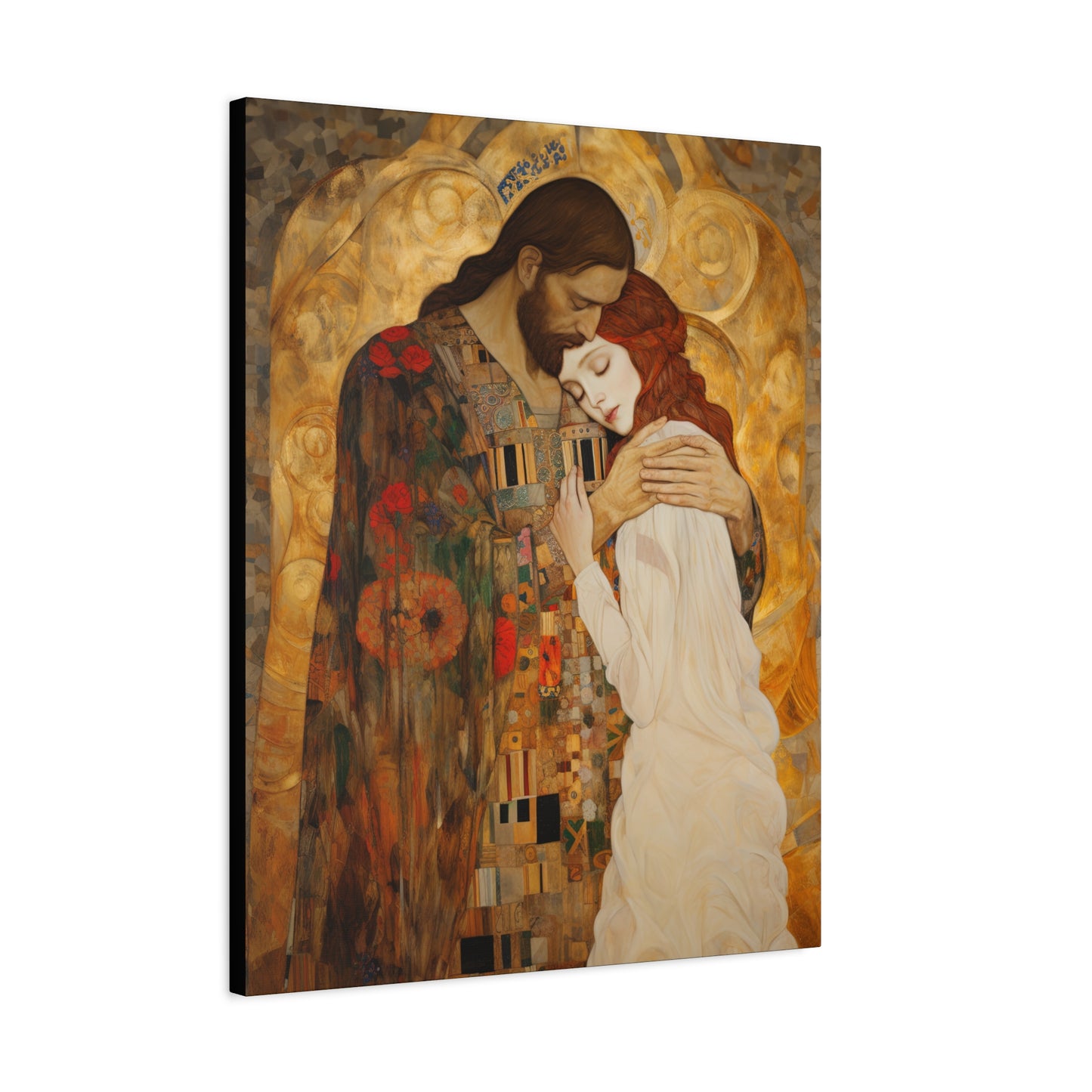 Christ Embracing Mary Magdalene Museum Wrapped Canvas - Sanctified Souls Print -Based on Klimt's The Kiss - Religious Catholic Art