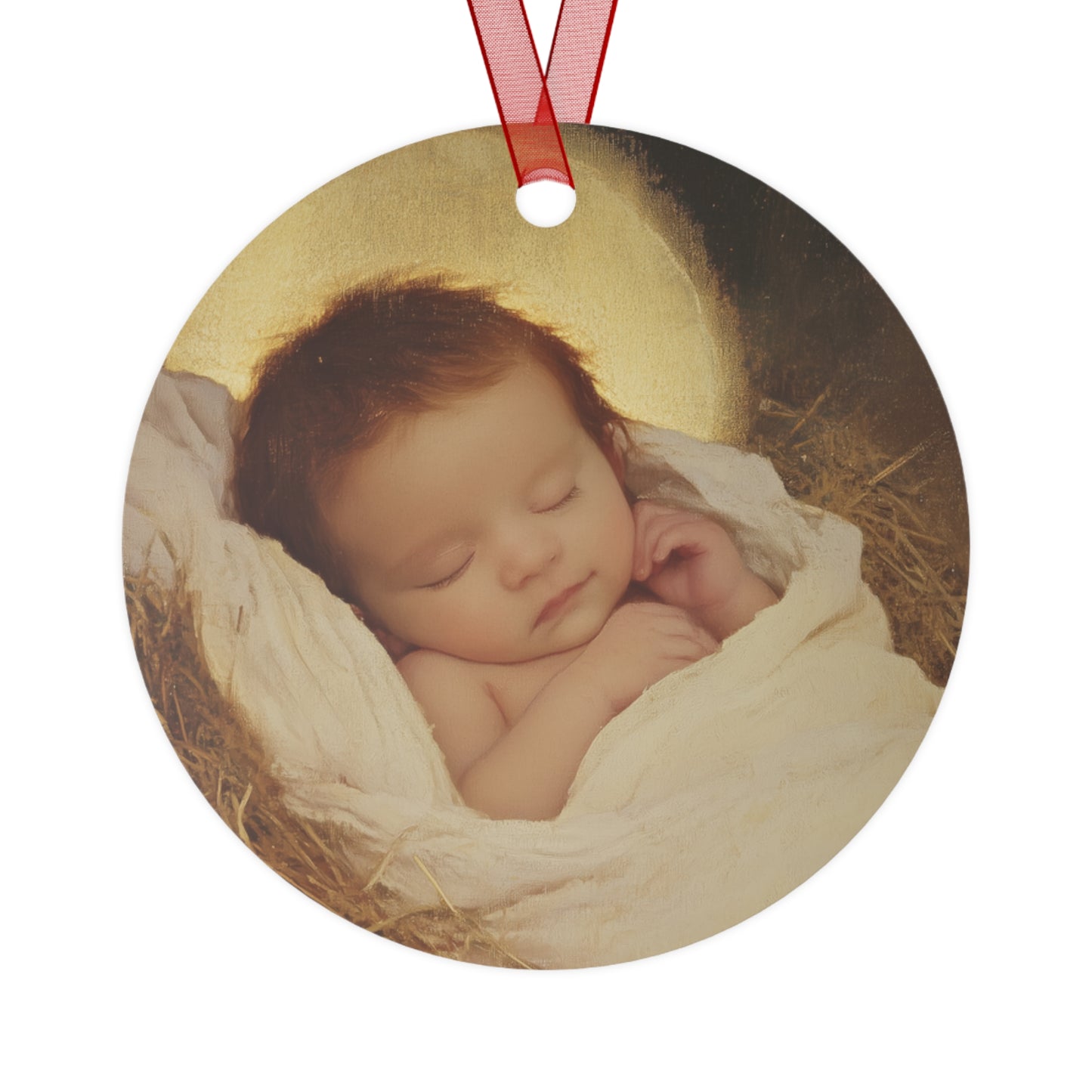 Jesus, the Newborn Light of the World - Metal Ornament - Religious Holiday Christmas Ornament and Keepsake