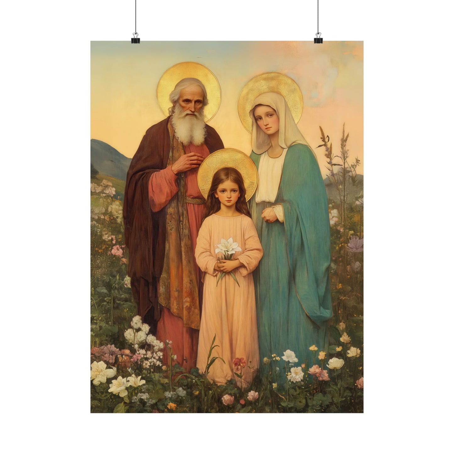 Saints Joachim and Anne with Young Mary - Sanctified Souls Print - Multiple Sizes - Premium Matte Vertical Posters