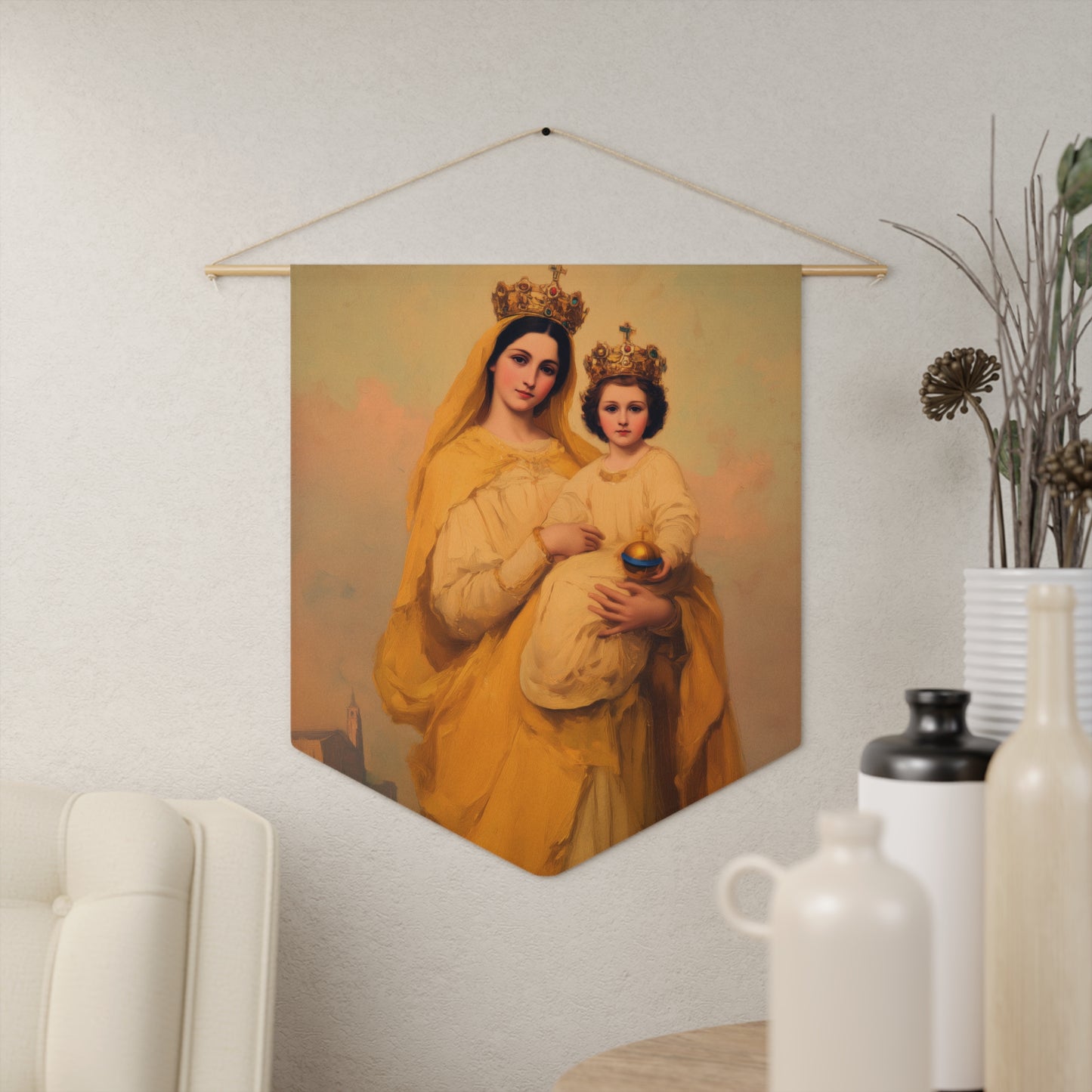 Our Lady of Prompt Succor - Pennant / Banner / Wall Hanging - Prayer room - Catholic Art - Large - 18" x 21"