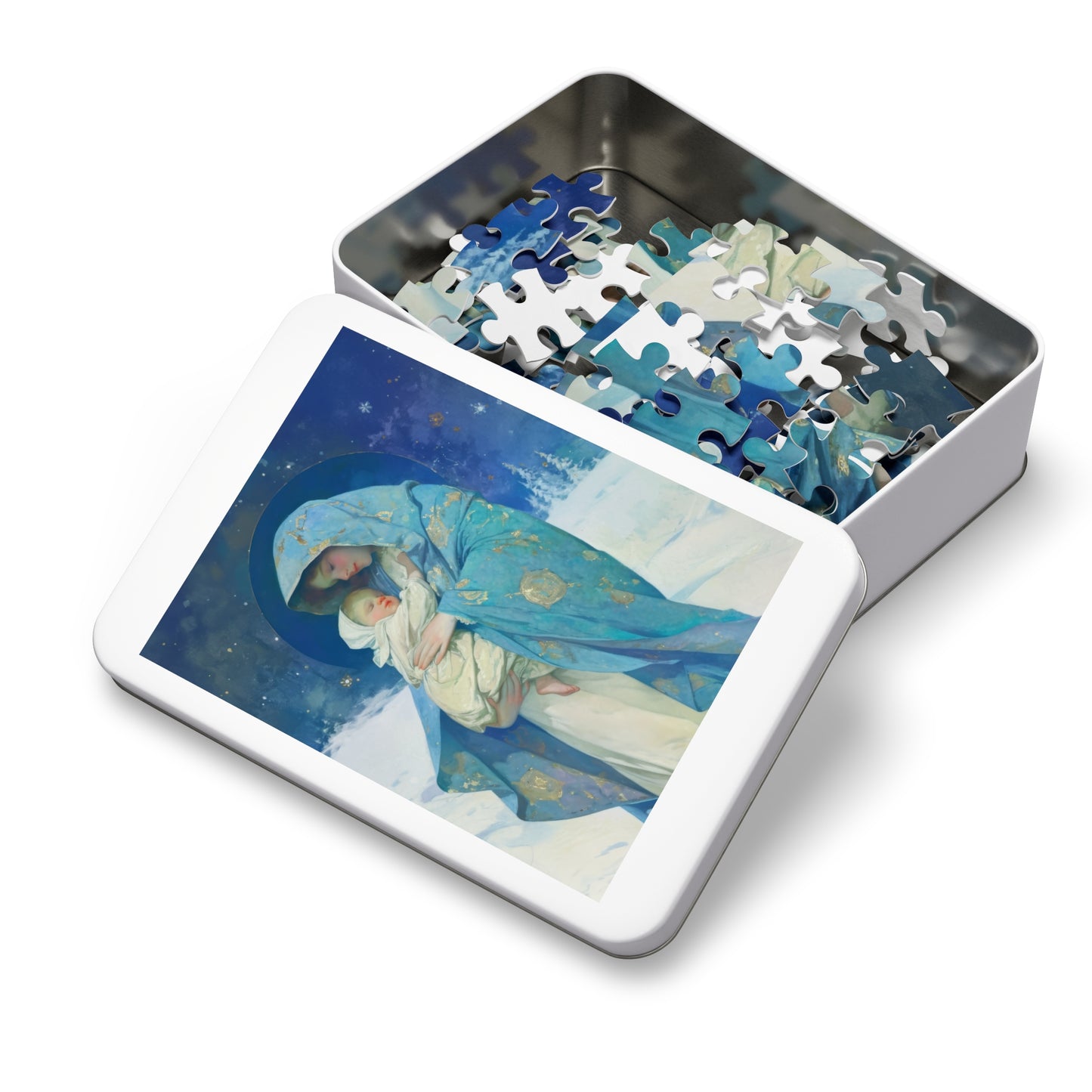 Snowfall of Grace: Our Lady's Blessing - Puzzle and Keepsake Tin - Religious (30, 110, 252, 500,1000) - Gifts for Catholic
