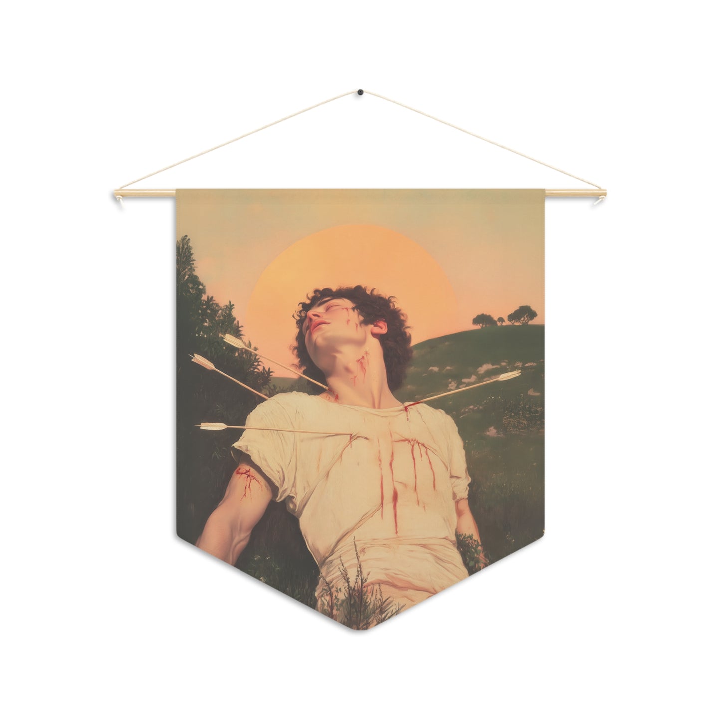 Saint Sebastian Pennant / Banner / Wall Hanging - Prayer room art - 18" x 21" - Catholic - Large Banner