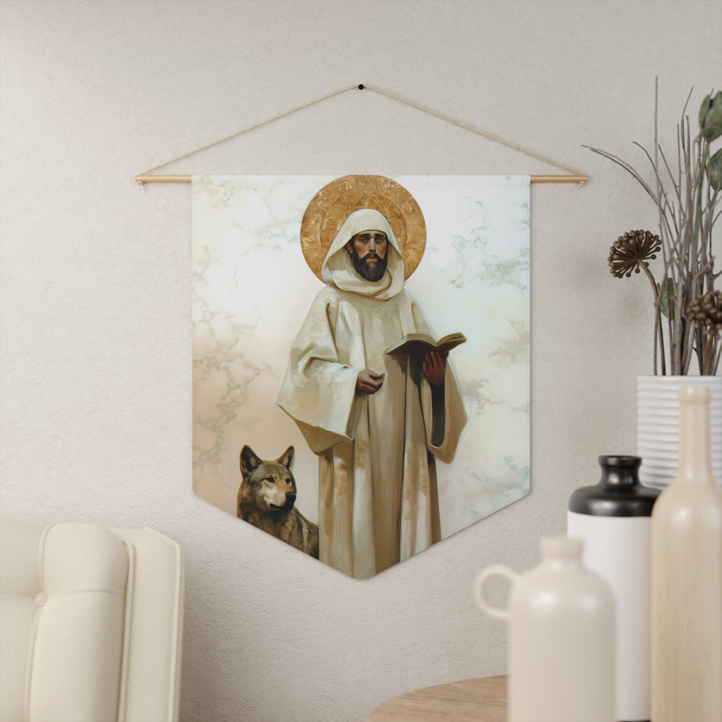 Saint William of Vercelli Pennant / Banner / Wall Hanging - Prayer room art - 18" x 21" - Catholic prayer Religious Christian Gift