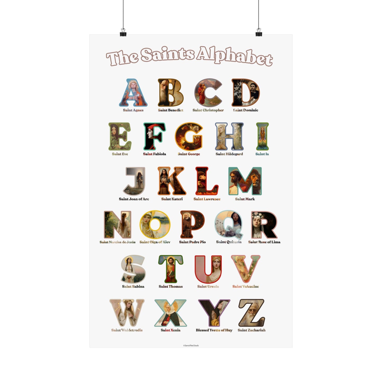 Catholic Saints ABC Print - Alphabet Poster - A to Z Saints Wall Art - Catholic Saints Chart- Classroom / Homeschool - Saints of the Church