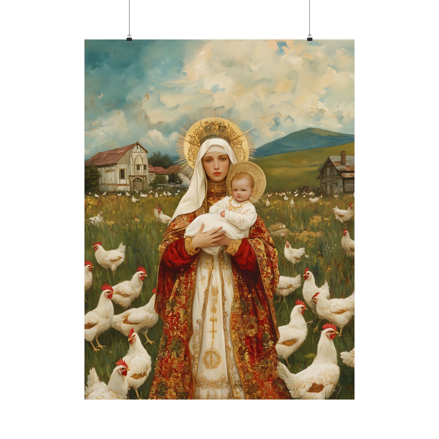 Our Lady of the Hens: Protector of the Humble Flock - Sanctified Souls Print - Multiple Sizes - Premium Posters - Catholic Art - Christian