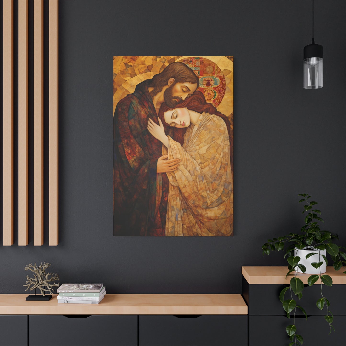 Healing Love- The Embrace of Christ and Mary Magdalene Museum Wrapped Canvas - Sanctified Souls Print -Based on Klimt's The Kiss
