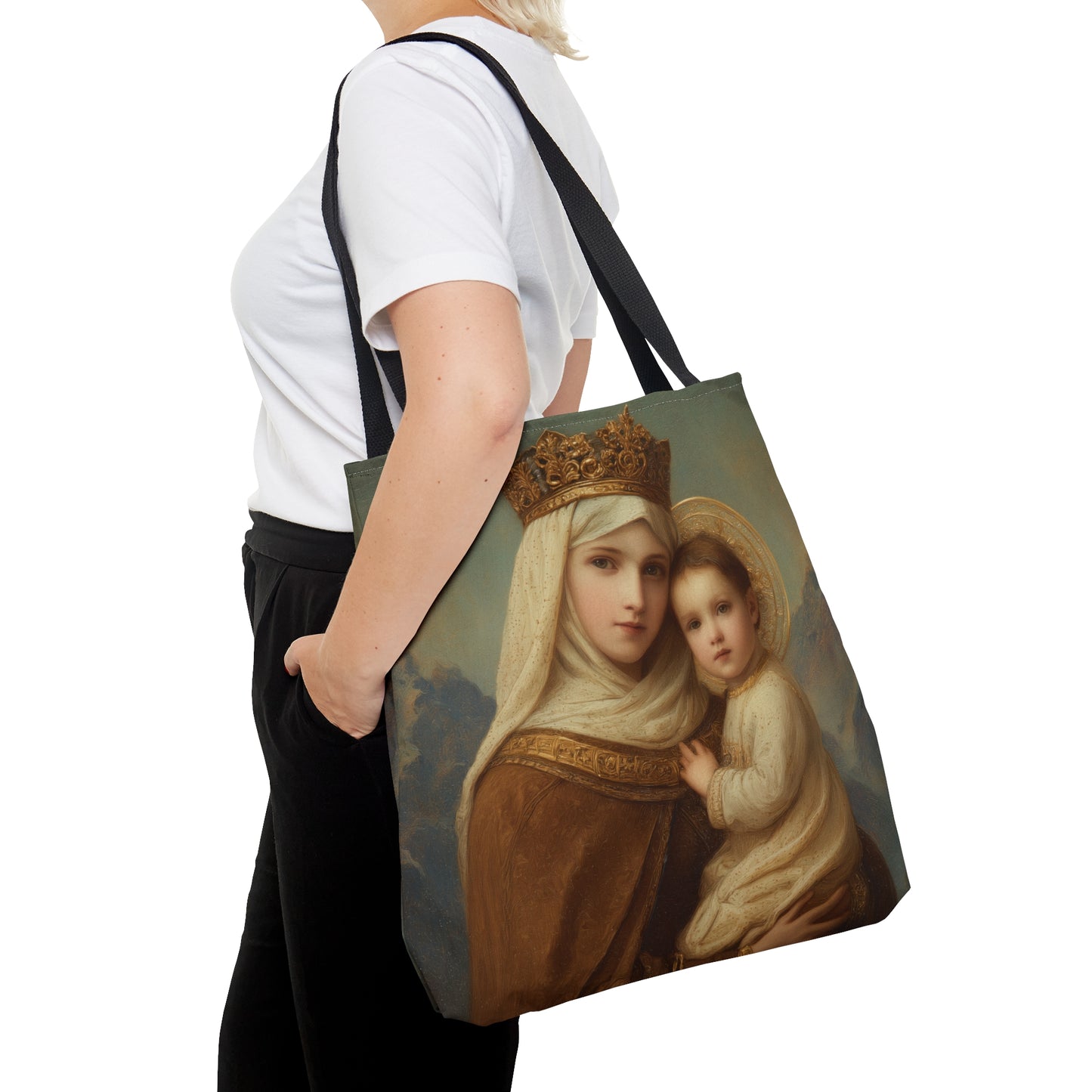 A Cord Between Heaven and Earth - Our Lady of Mount Carmel Tote Bag - Large Medium Small Faith Art Bag - Catholic Faith Purse - Double Sided
