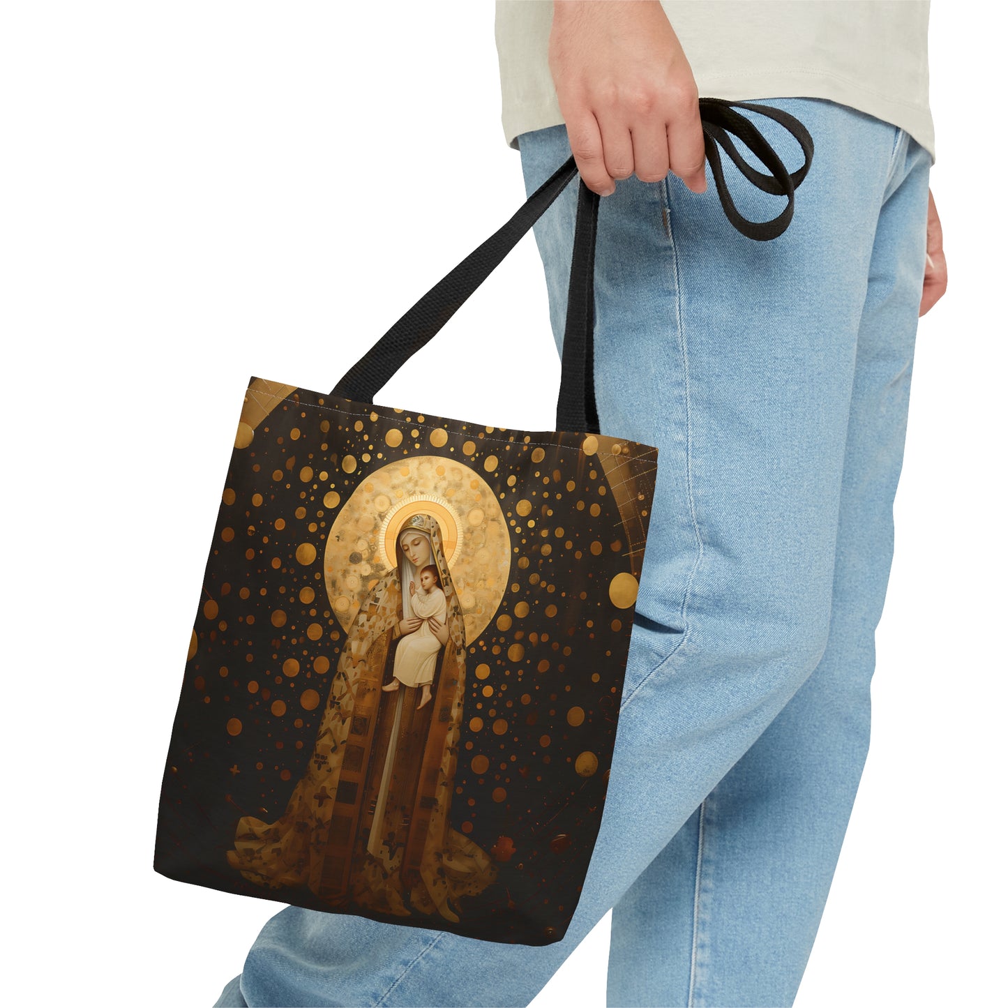 The Golden Mary - Virgin Mary Mary Mother of God Tote Bag - Catholic faith inspired carry-all purse - day to day bag - Double Sided