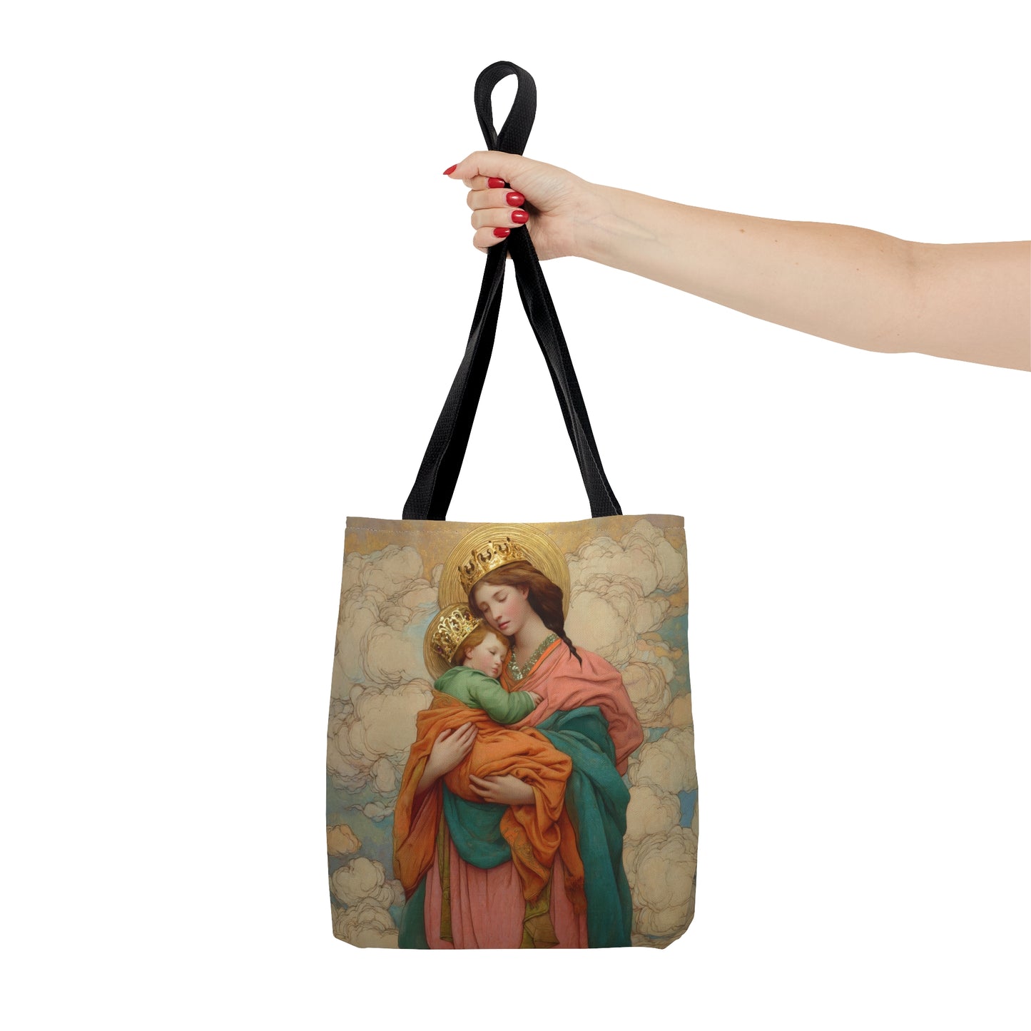 Our Lady, Strong and Tender - Mary, Help of Christians Tote Bag - Large Medium Small Faith Art Bag - Catholic Faith Purse - Double Sided