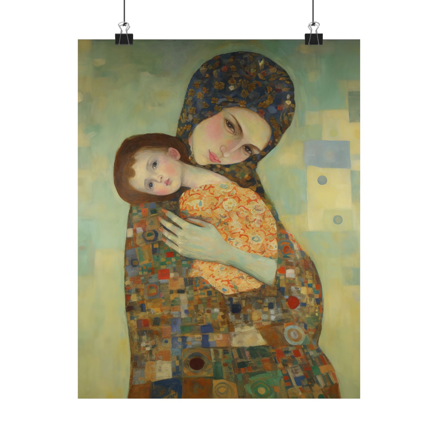 Cherished Blessing - Mary with Her Son - Based on Gustav Klimt's The Kiss - Multiple Sizes - Premium Matte Vertical Posters - Christ Child
