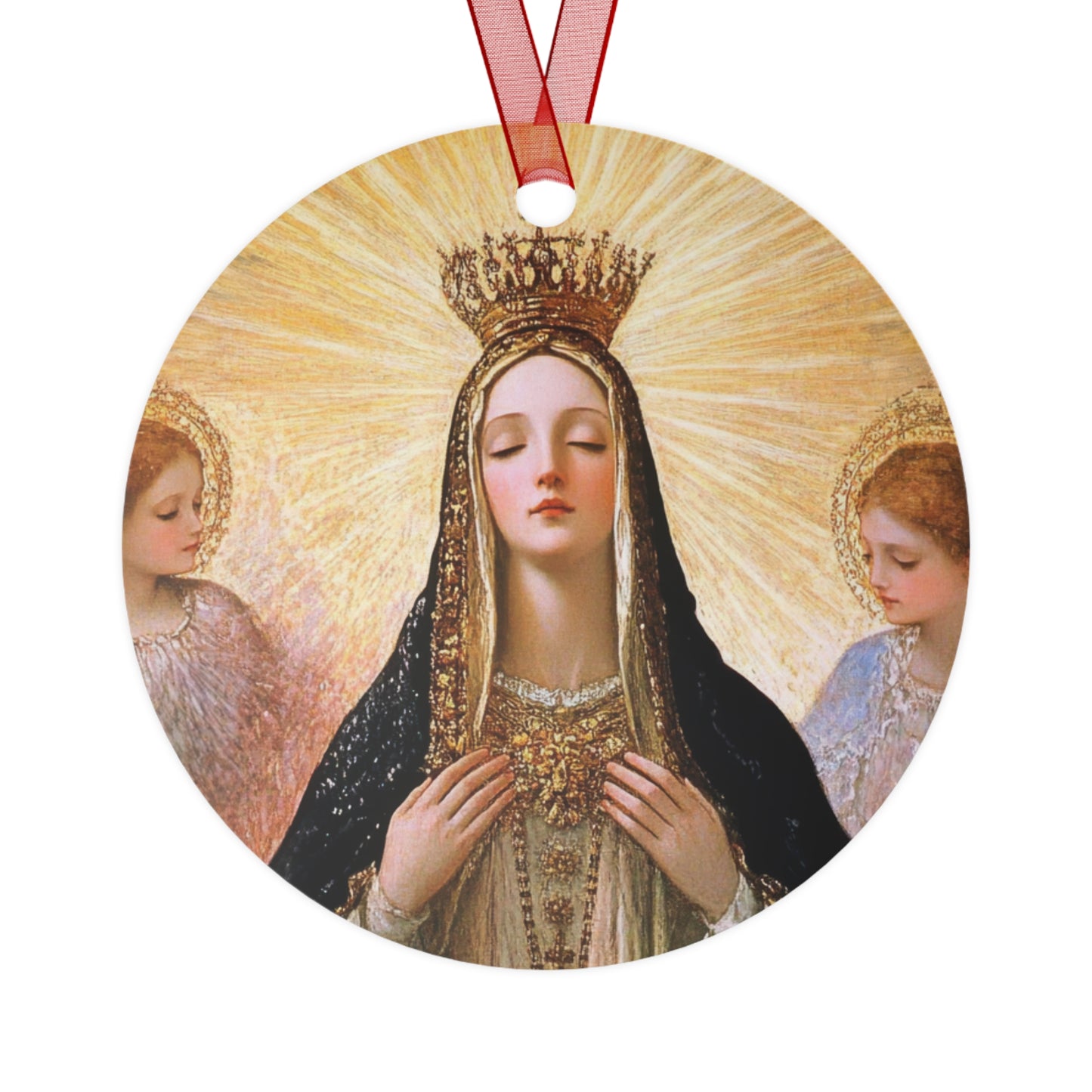 Divine Majesty: The Crowning of the Queen of Heaven Metal Ornament - Religious Holiday Christmas Keepsake - Coronation of the Virgin
