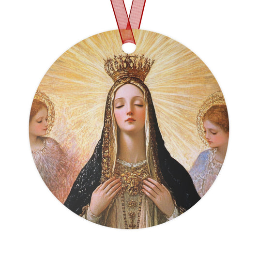 Divine Majesty: The Crowning of the Queen of Heaven Metal Ornament - Religious Holiday Christmas Keepsake - Coronation of the Virgin